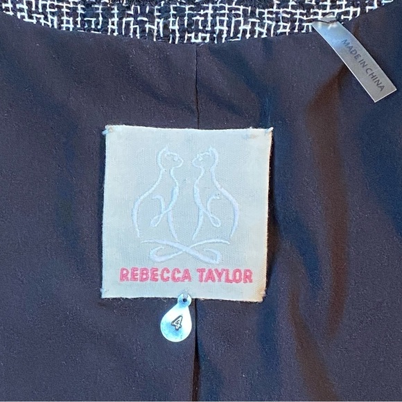 REBECCA TAYLOR Sz 4 Black/White Tweed Zip Lined Jacket Lamb Leather Accents - Picture 7 of 16